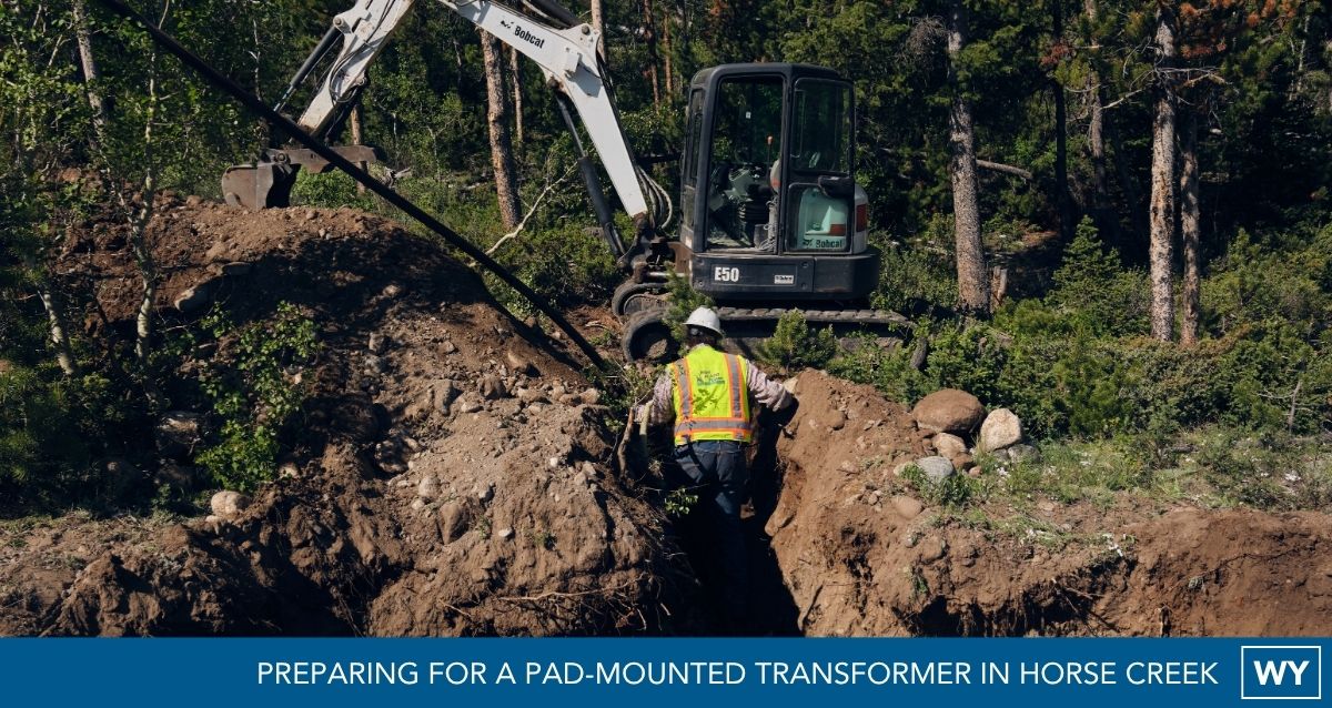 Crew preparing for a pad-mounted transformer in Horse Creek