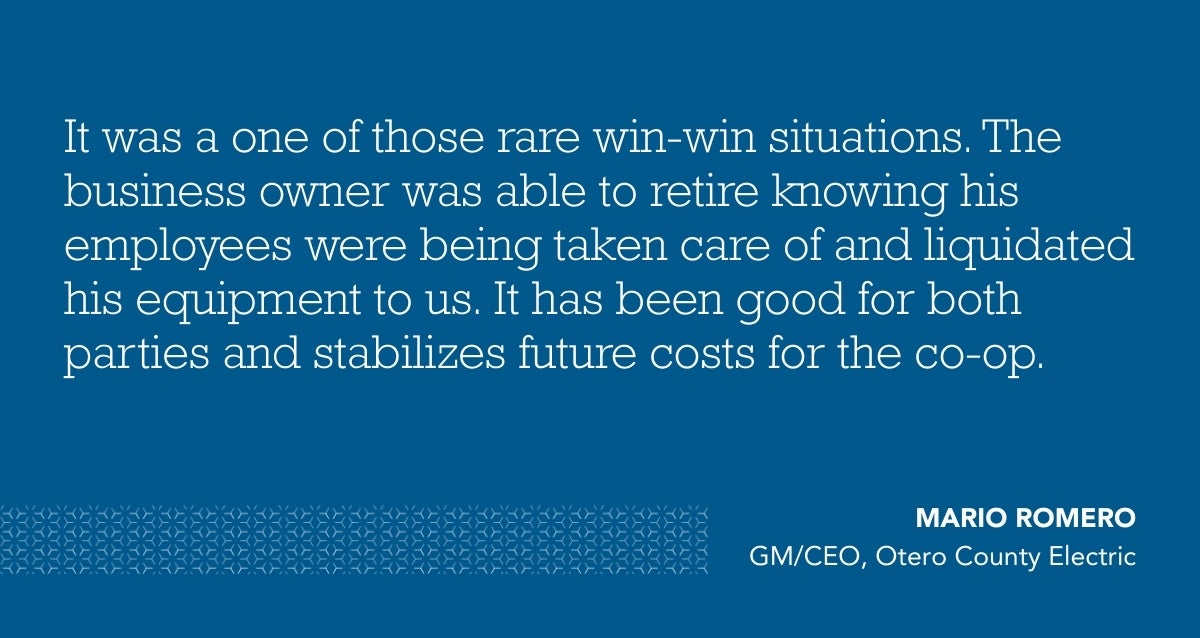 Quote from GM/CEO, Otero County Electric Mario Romero. Quote also found in body of text