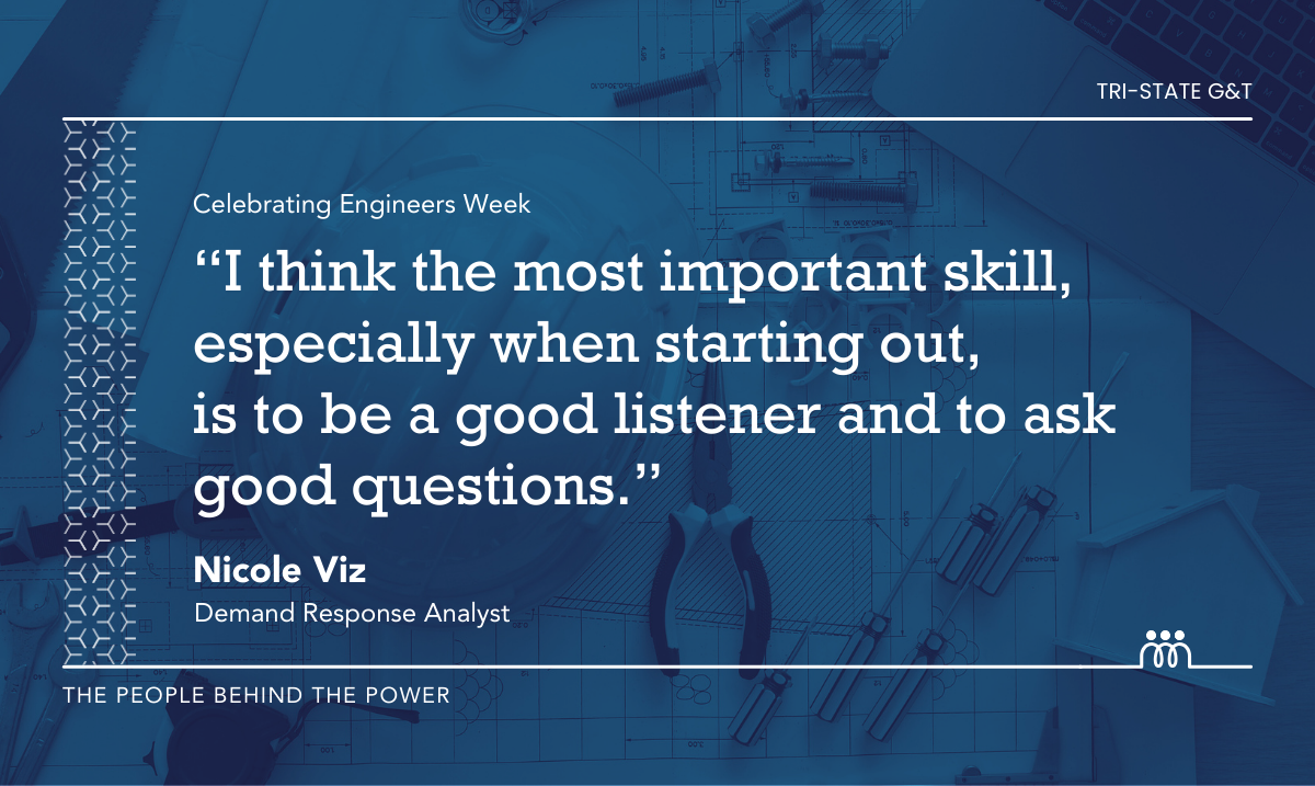 Quote card from Nicole Viz: "I think the most important skill, especially when starting out, is to be a good listener and to ask good questions."
